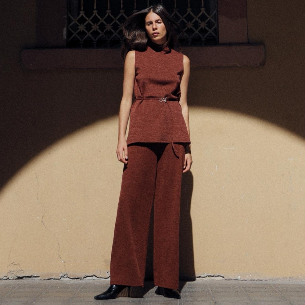 ZARA soft piqué mock neck top & matching pants